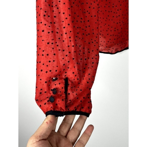 Free People Red Sheer Blouse with Black Polka Dots SZ M - Picture 8 of 11